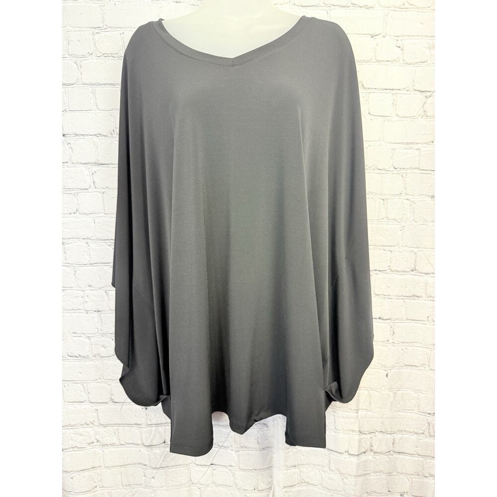 ulla popken 24 26 Black Draped Sleeve Pocket Top